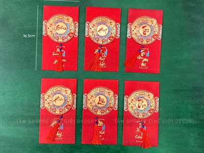 Set 06 bao lì xì giấy ánh kim họa tiết tròn nổi 3D [06 Chữ - Cao cấp] BAOLIXI-04